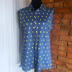 Peter Millar Women's Sleeveless Golf Performance Polo Blue Yellow - Size L